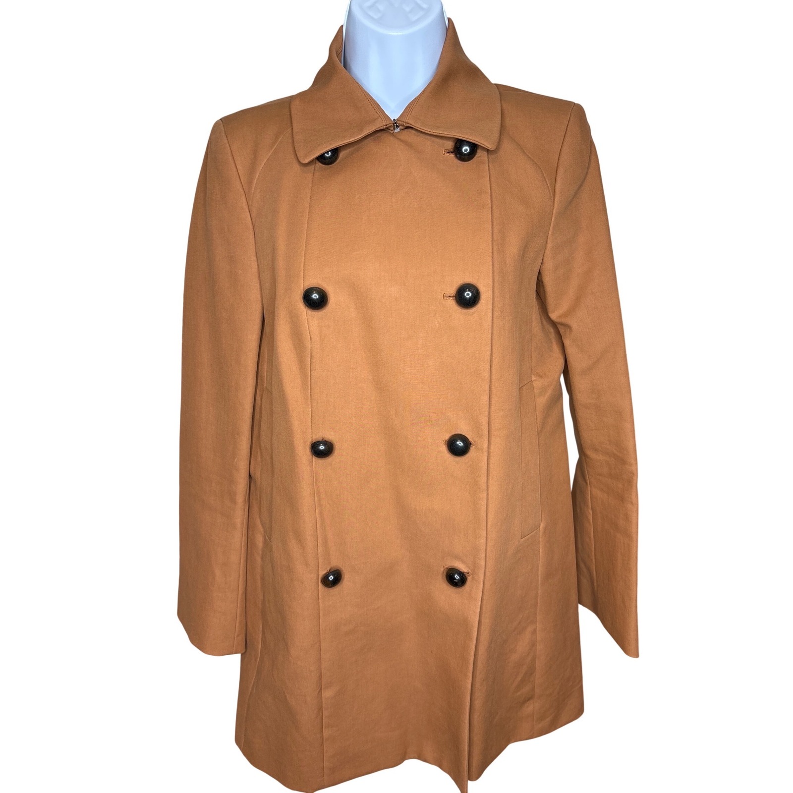 Zara Woman Womens Camel Brown Double Breasted Pea Coat Sz S Preppy Tailored Chic